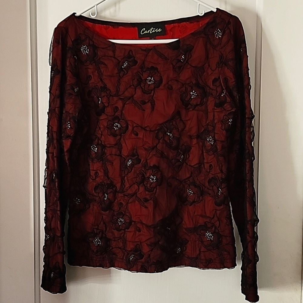 Mesh Rose Long Sleeve Blouse